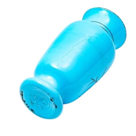 Antique Bristol Blue Hand Blown Glass Vase Victorian Hand Painted Floral - Picture 8 of 8